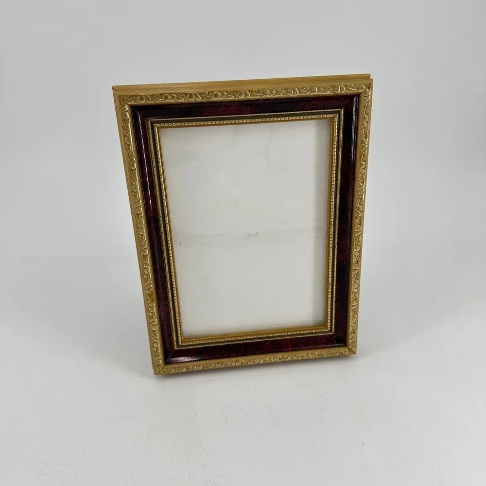 Vintage Style Ornate Gold and Burgundy Filigree 5x7 Picture Frame Tabletop Wall